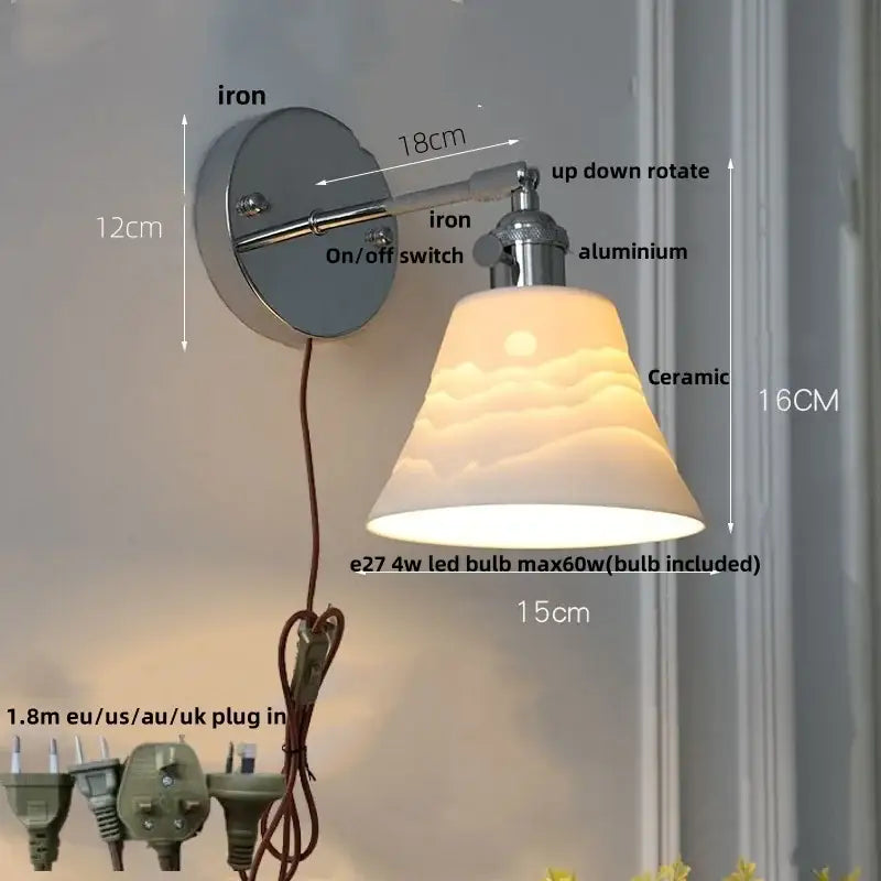 Modern chrome ribbed clear glass wall lamp dining room pull chain