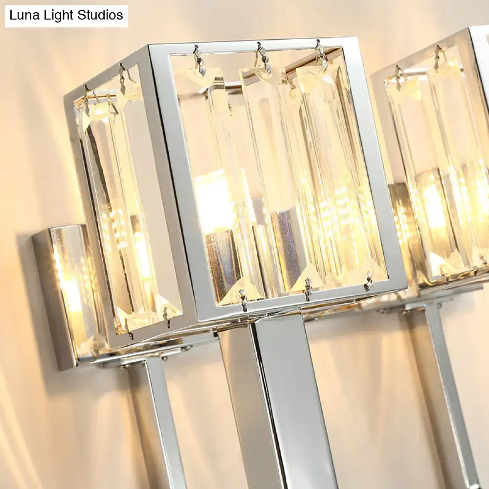 Modern chrome wall lamp with clear crystal – living room metal frames