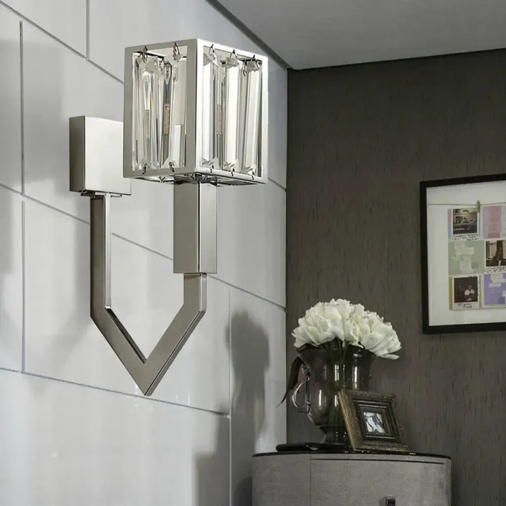 Modern chrome wall lamp with clear crystal – living room metal frames