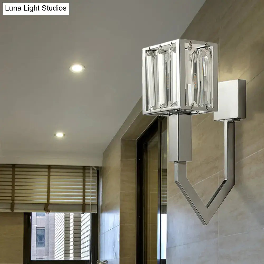 Modern chrome wall lamp with clear crystal – living room metal frames
