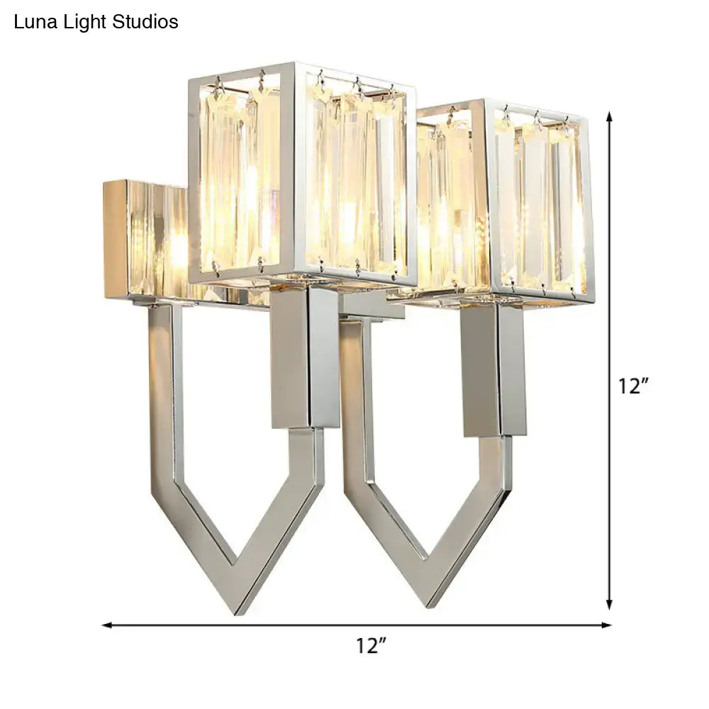 Modern chrome wall lamp with clear crystal – living room metal frames