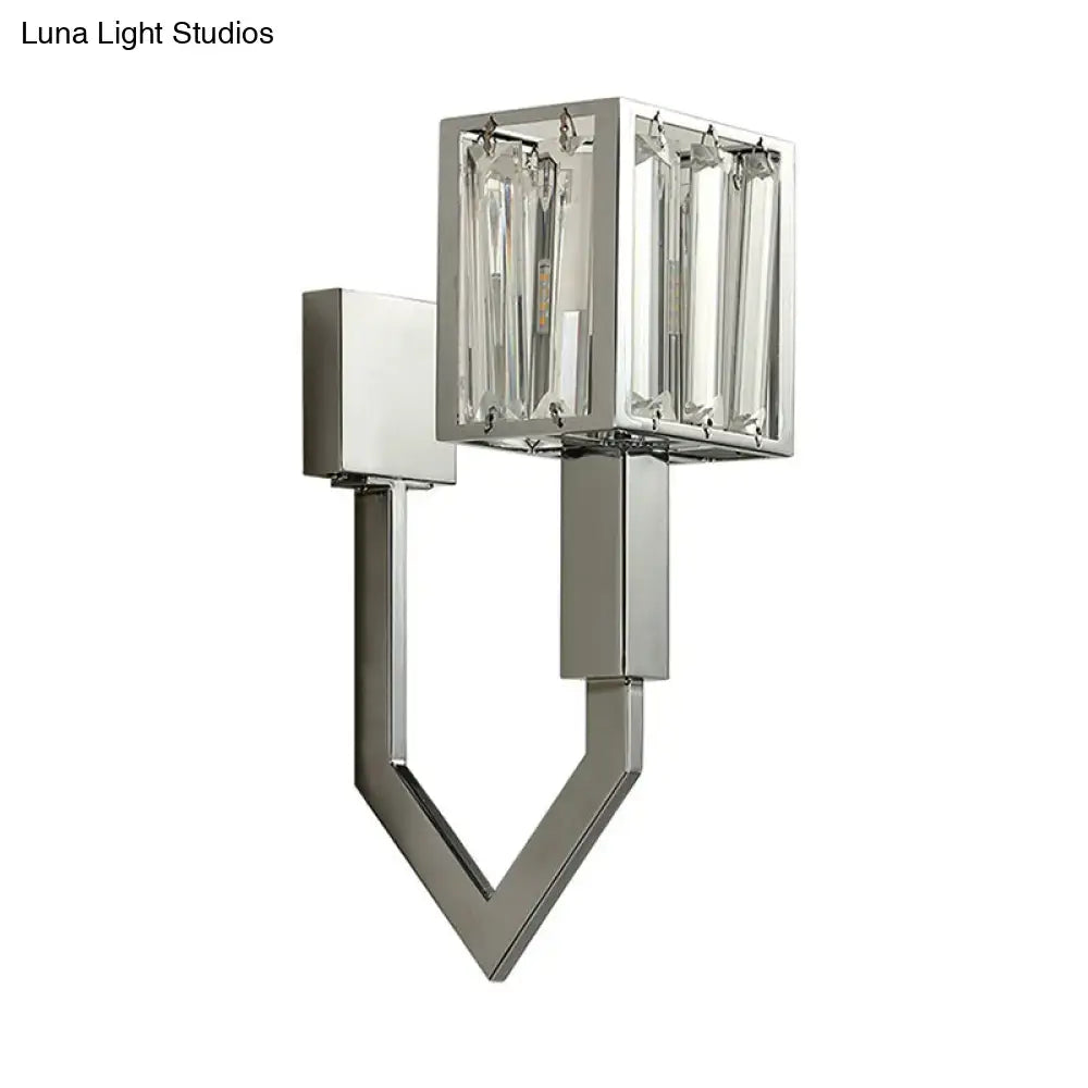 Modern chrome wall lamp with clear crystal – living room metal frames