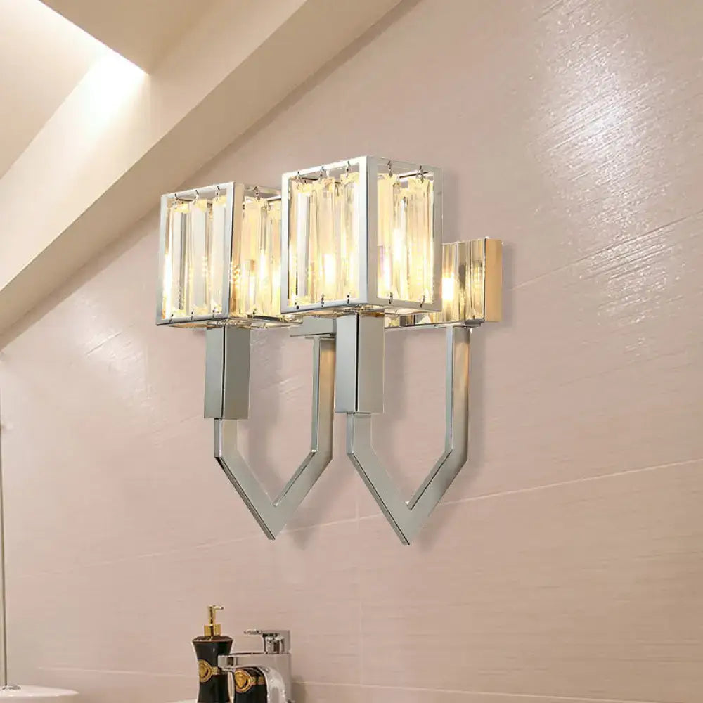 Modern chrome wall lamp with clear crystal – living room metal frames