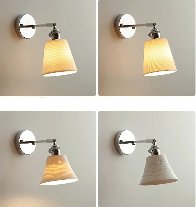 Modern chrome wall light with perforated fabric shade for bedroom