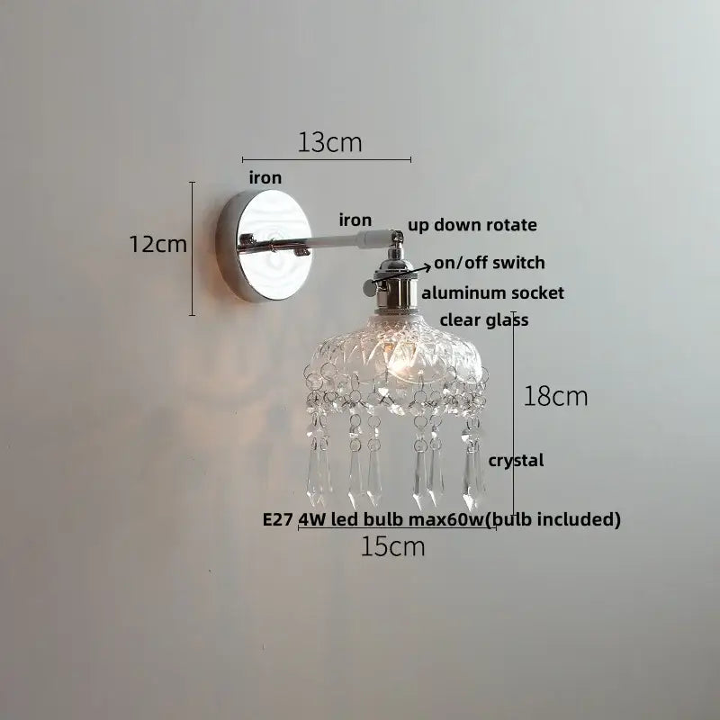 Modern chrome wall light with perforated fabric shade for bedroom