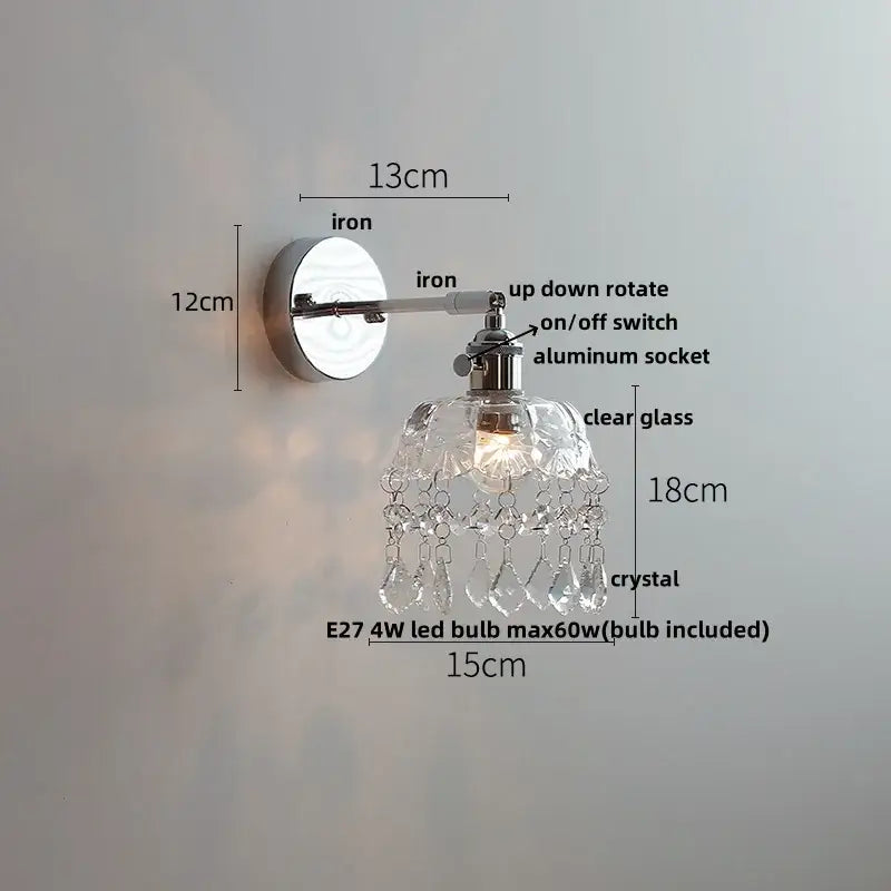 Modern chrome wall light with perforated fabric shade for bedroom