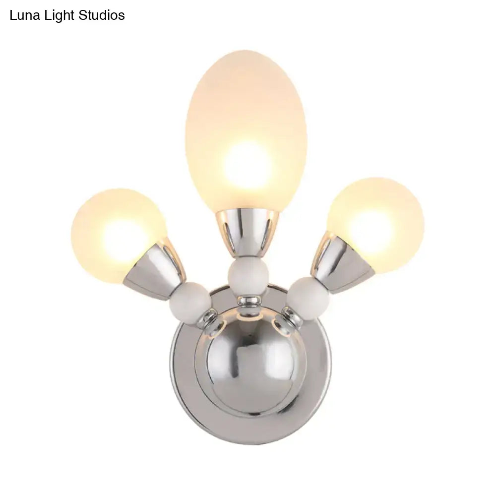 Modern chrome wall light with white glass shades bedroom sconce