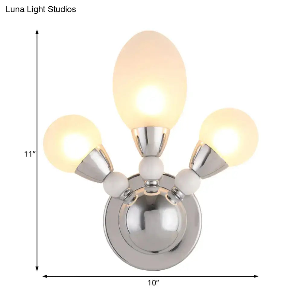 Modern chrome wall light with white glass shades bedroom sconce