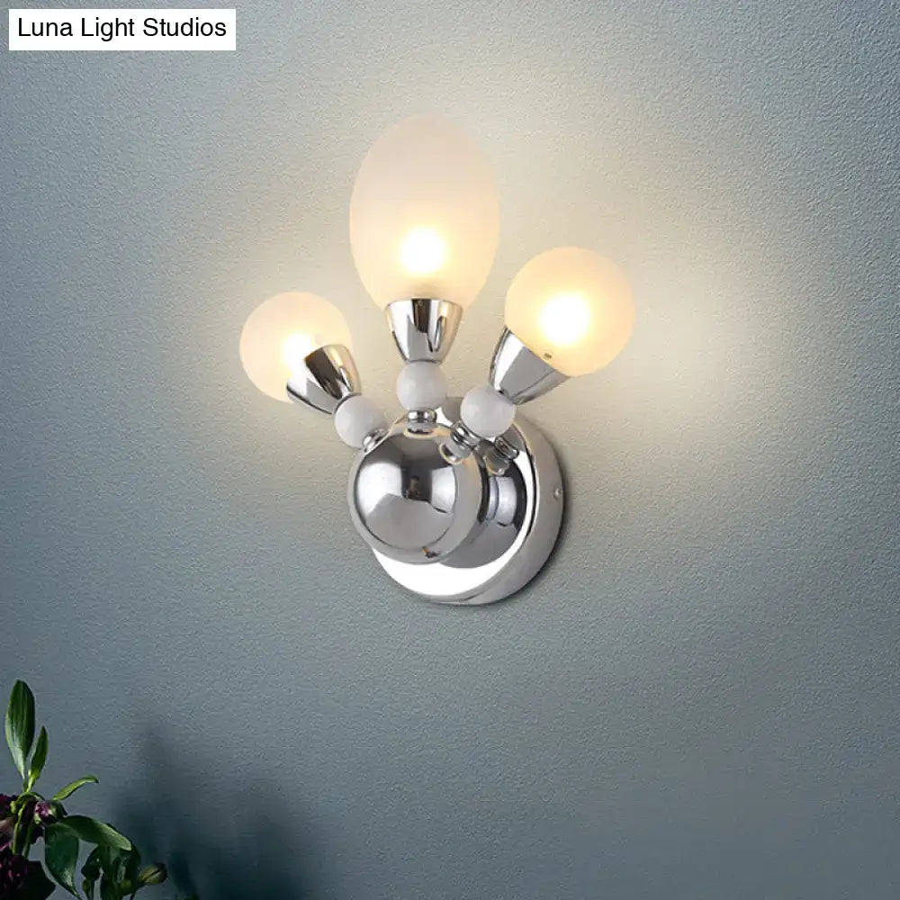 Modern chrome wall light with white glass shades bedroom sconce