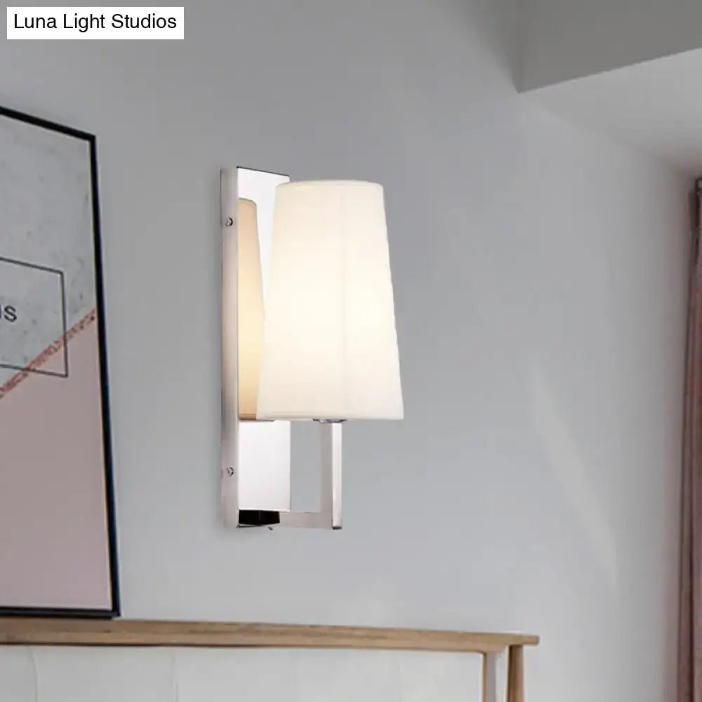 Modern chrome wall sconce light with cone fabric shade bedroom