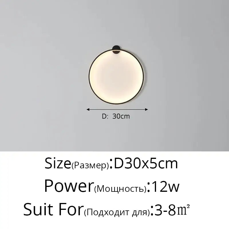Modern circular black led wall lights for living room decor