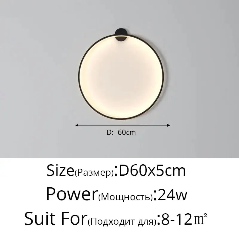 Modern circular black led wall lights for living room decor