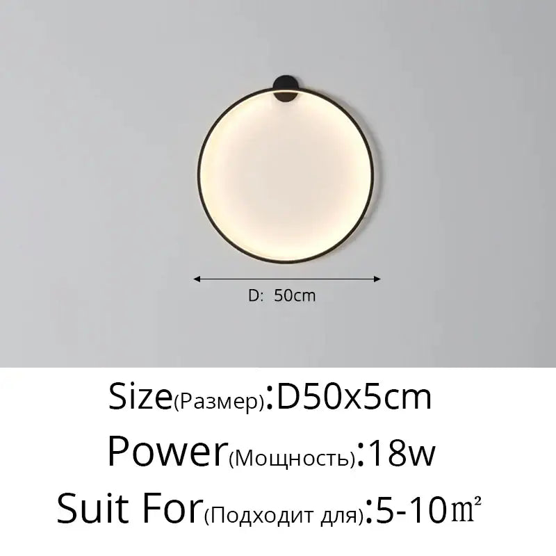 Modern circular black led wall lights for living room decor