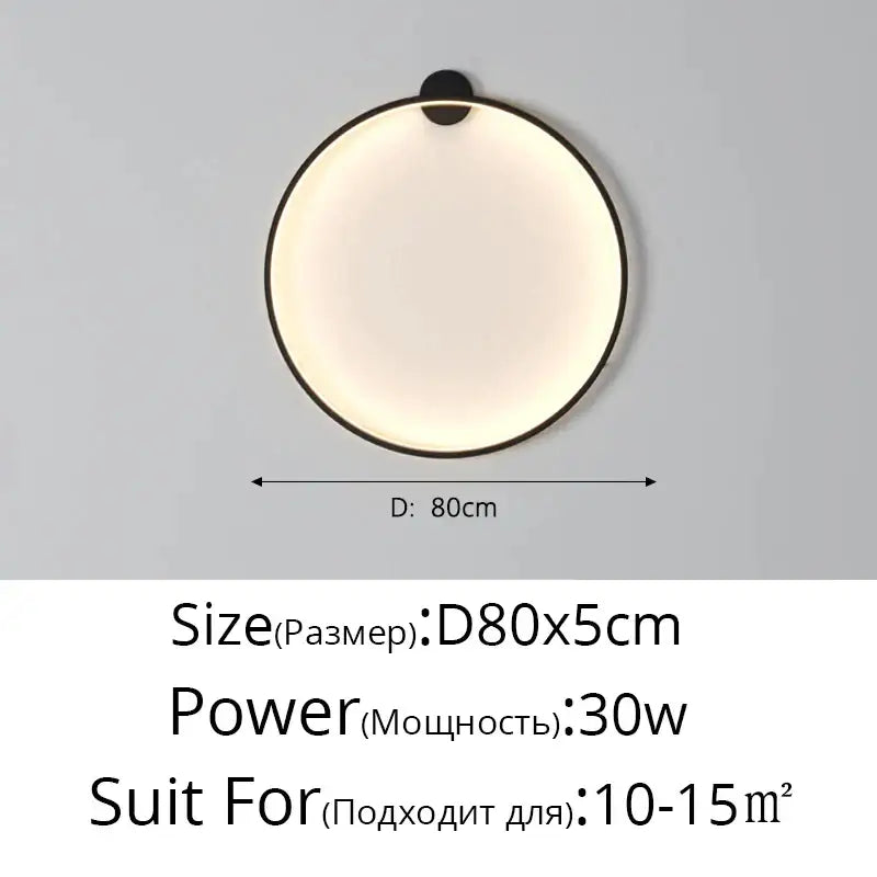 Modern circular black led wall lights for living room decor