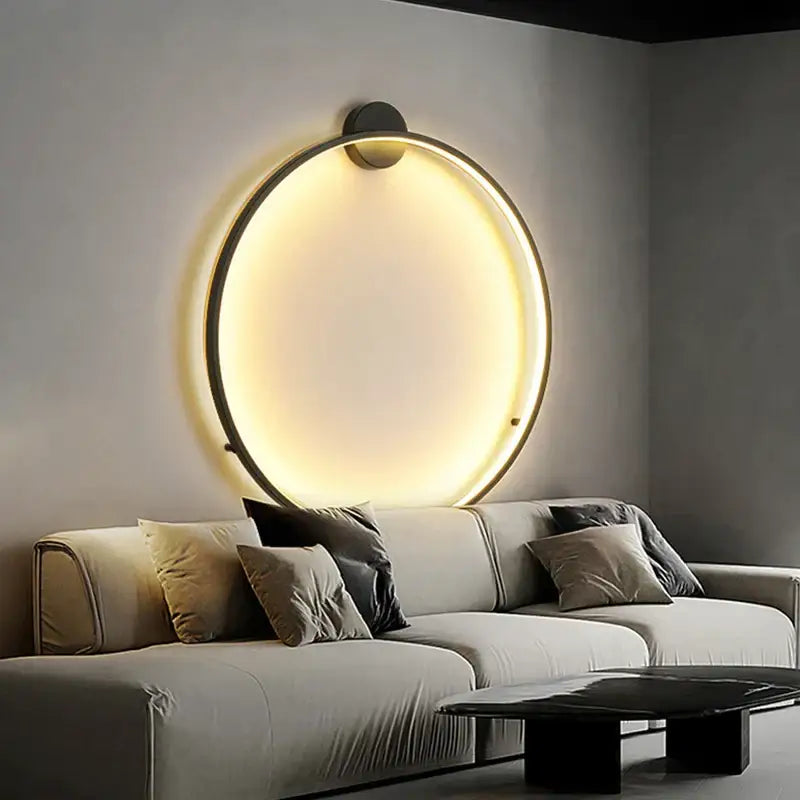 Modern circular black led wall lights for living room decor