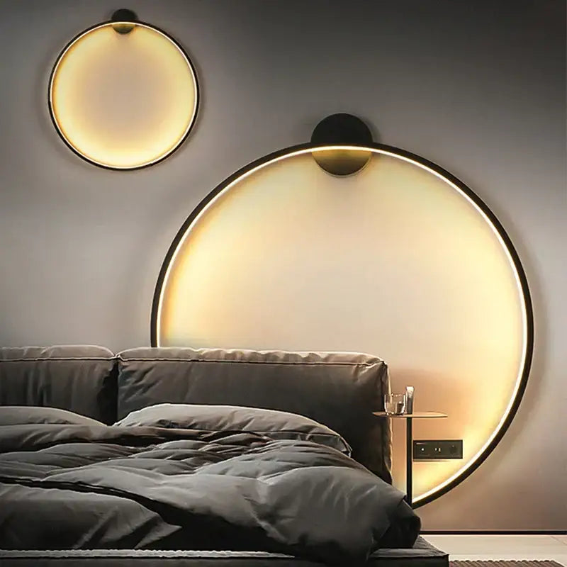 Modern circular black led wall lights for living room decor