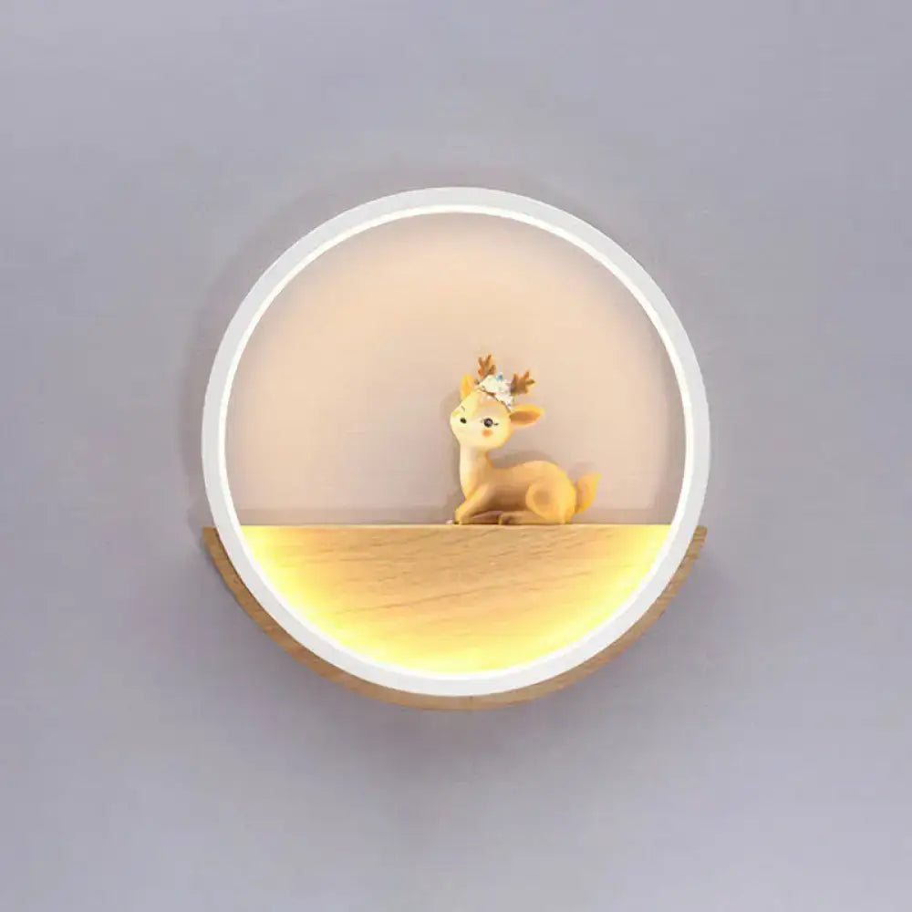 Modern circular black wall light with decorative deer living room