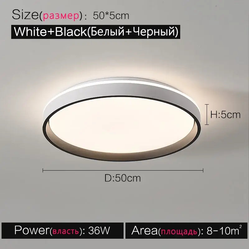 Modern circular black & white led ceiling lamp for bedroom