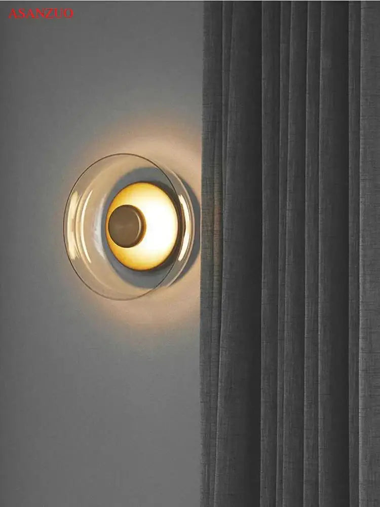 Modern circular glass bowl led wall sconce for bedroom decor