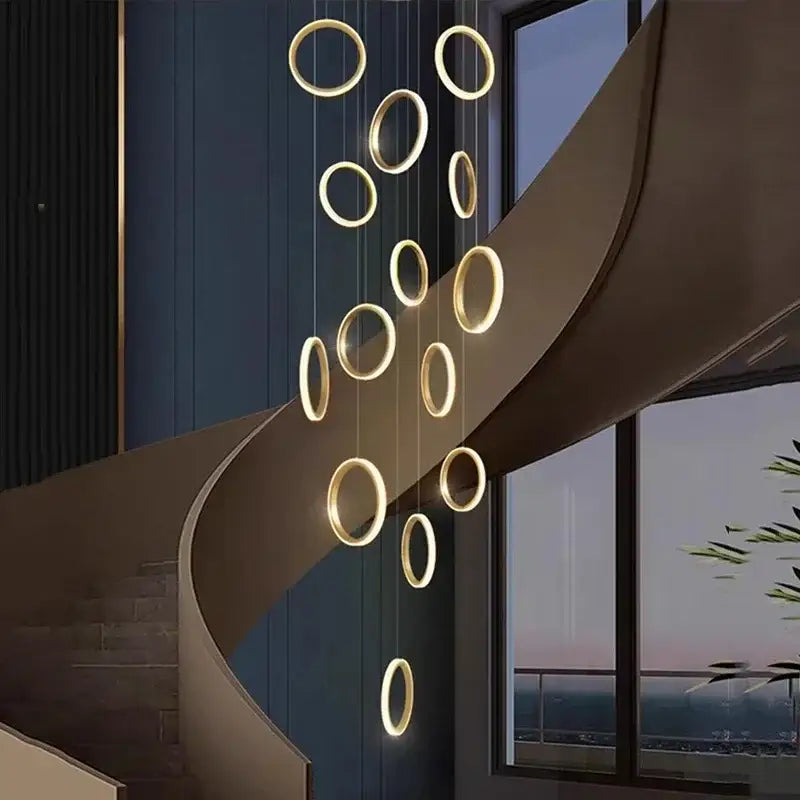 Modern circular gold led pendant lights for dining room