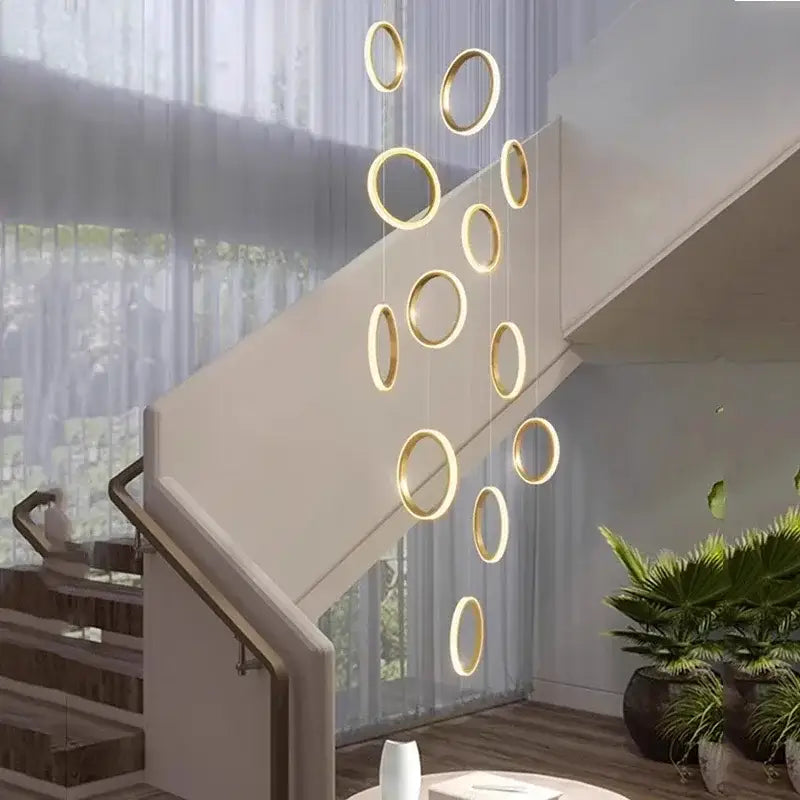 Modern circular gold led pendant lights for dining room