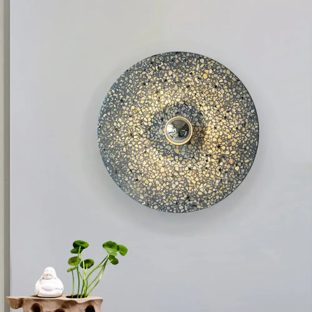 Modern circular terrazzo wall light in beige & lake blue for corridors