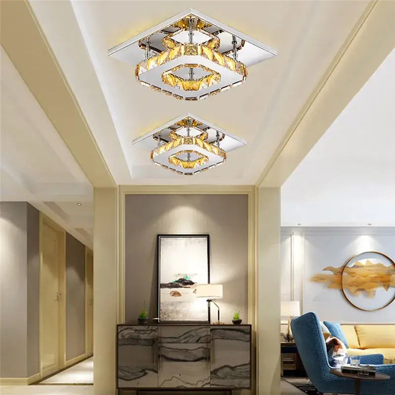 Modern clear & amber crystal led ceiling lights for living room