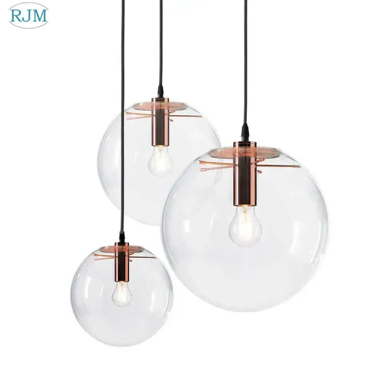 Modern clear bubble glass ball pendant light kitchen black metal fixtures
