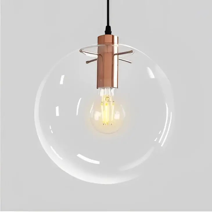 Modern clear bubble glass ball pendant light kitchen black metal fixtures