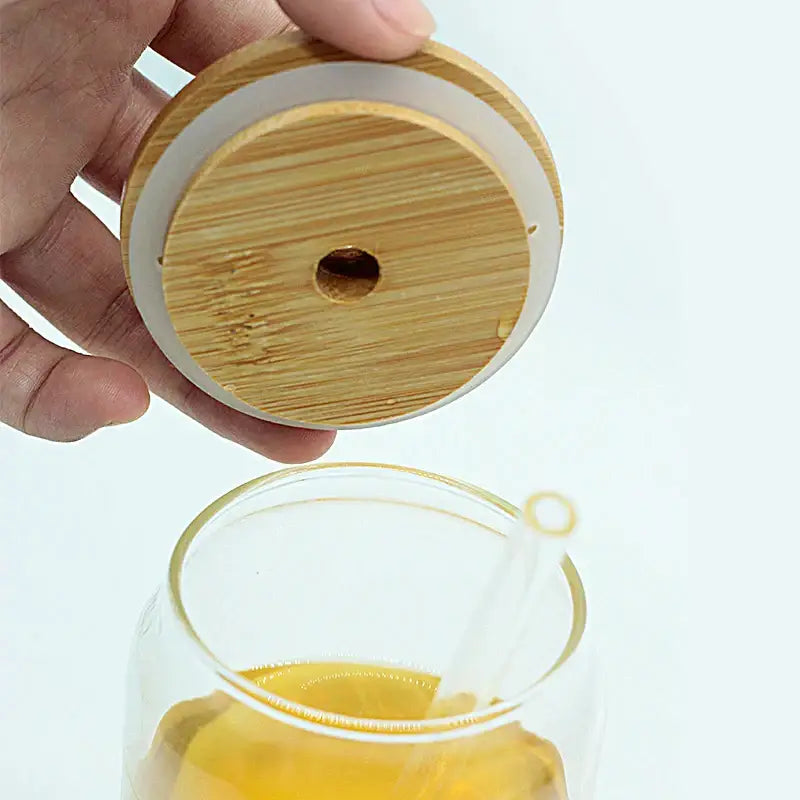 Modern clear glass cup with bamboo lid kitchen drinking mug