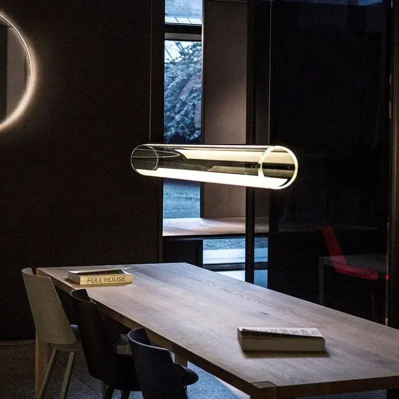 Modern clear glass cylinder chandelier dining room pendant light