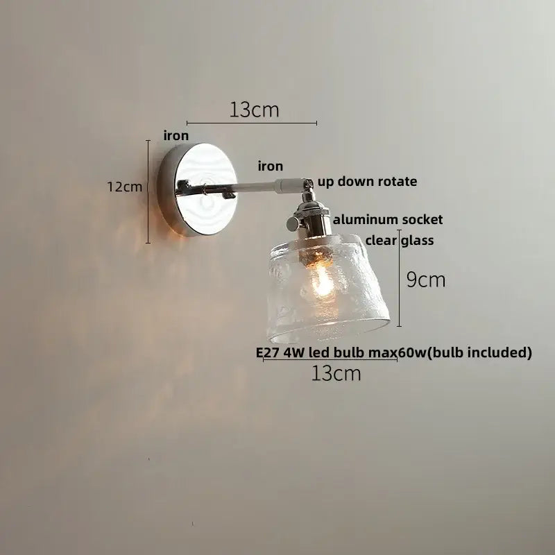 Modern clear glass led wall lamp bedroom pull chain crystal light