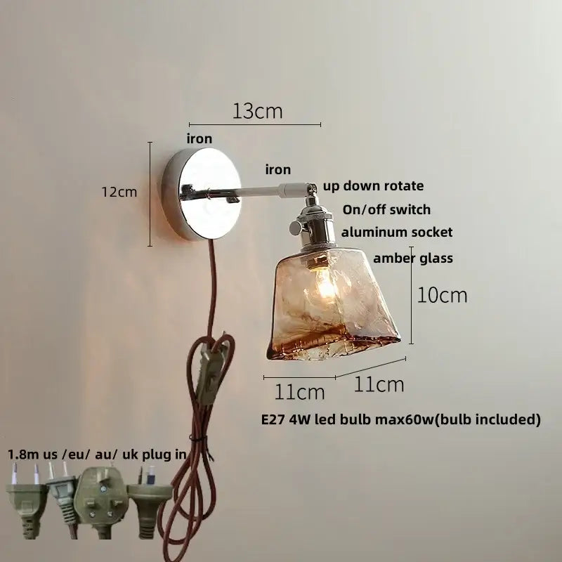 Modern clear glass led wall lamp bedroom pull chain crystal light