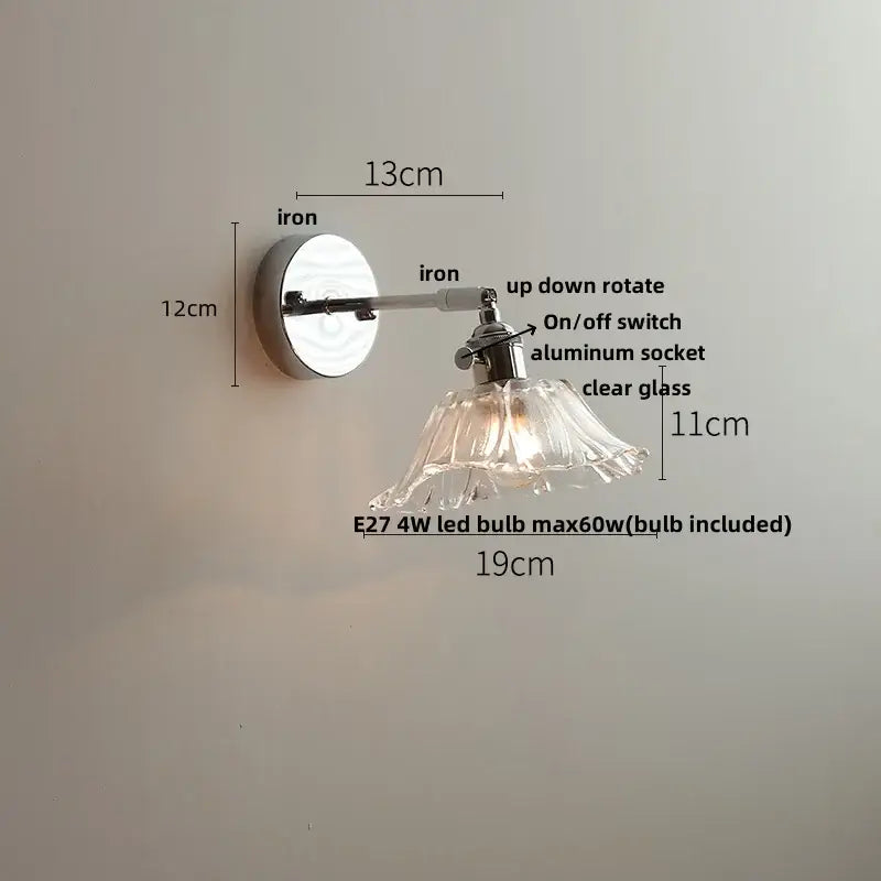 Modern clear glass led wall lamp bedroom pull chain crystal light