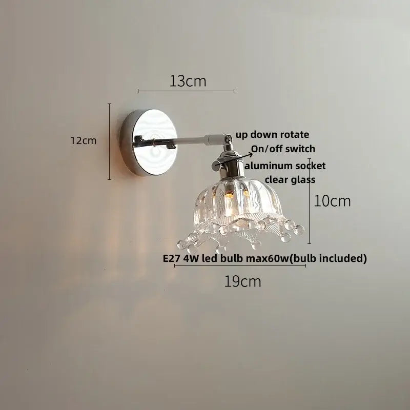 Modern clear glass led wall lamp bedroom pull chain crystal light