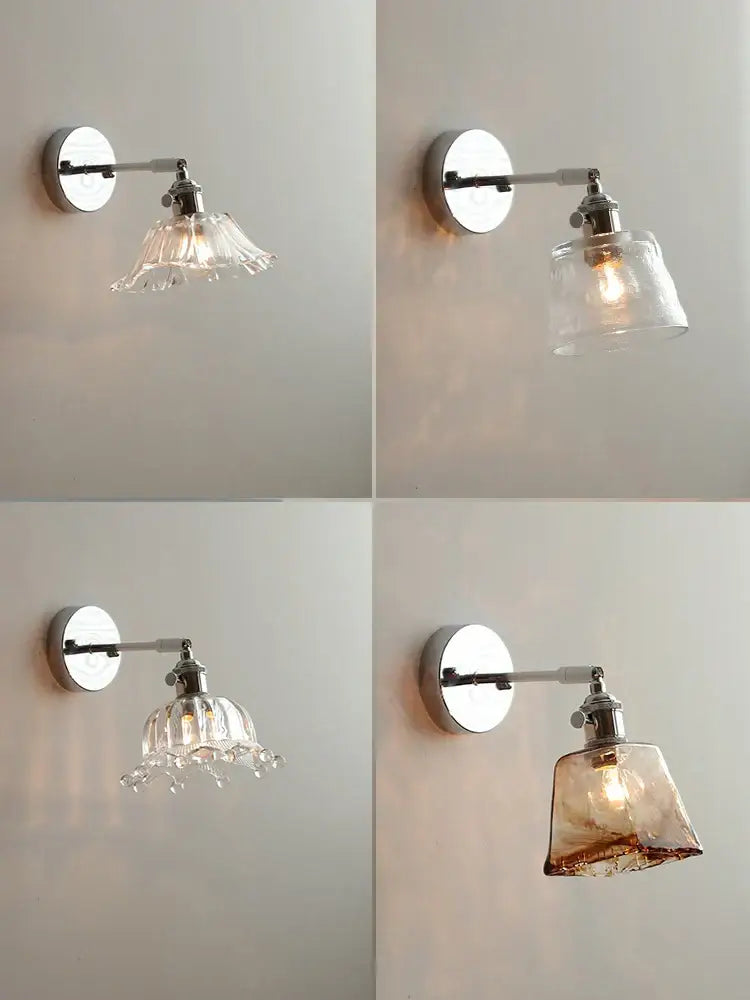 Modern clear glass led wall lamp bedroom pull chain crystal light