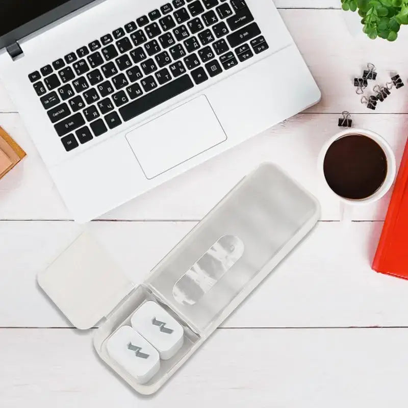 Modern clear & gray desk organizer cable box – bedroom charging case
