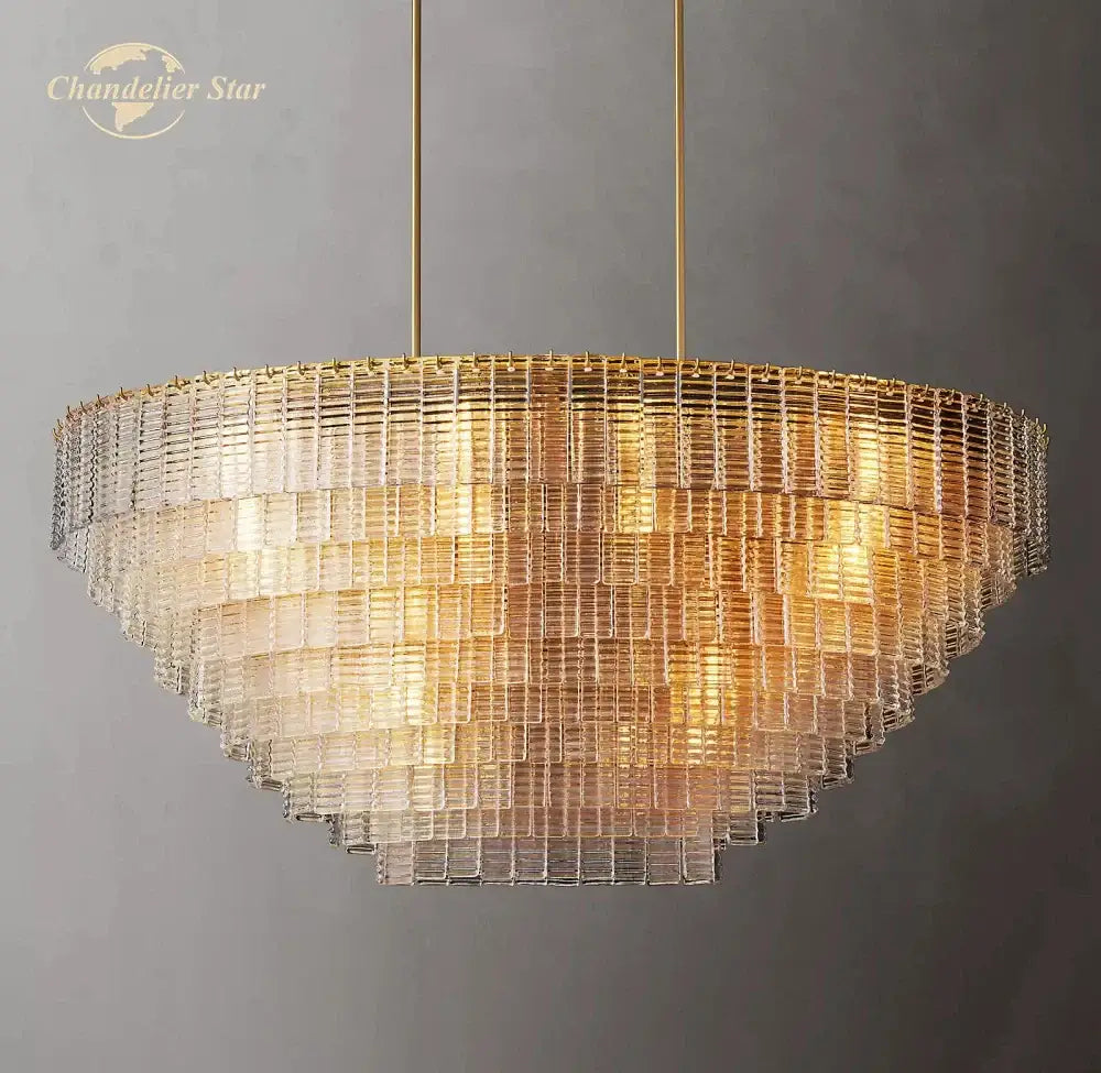 Modern clear smoke glass oval chandelier – dining room brass light