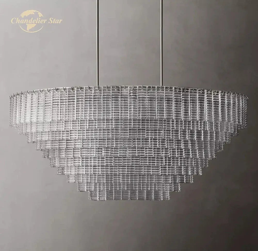 Modern clear smoke glass oval chandelier – dining room brass light