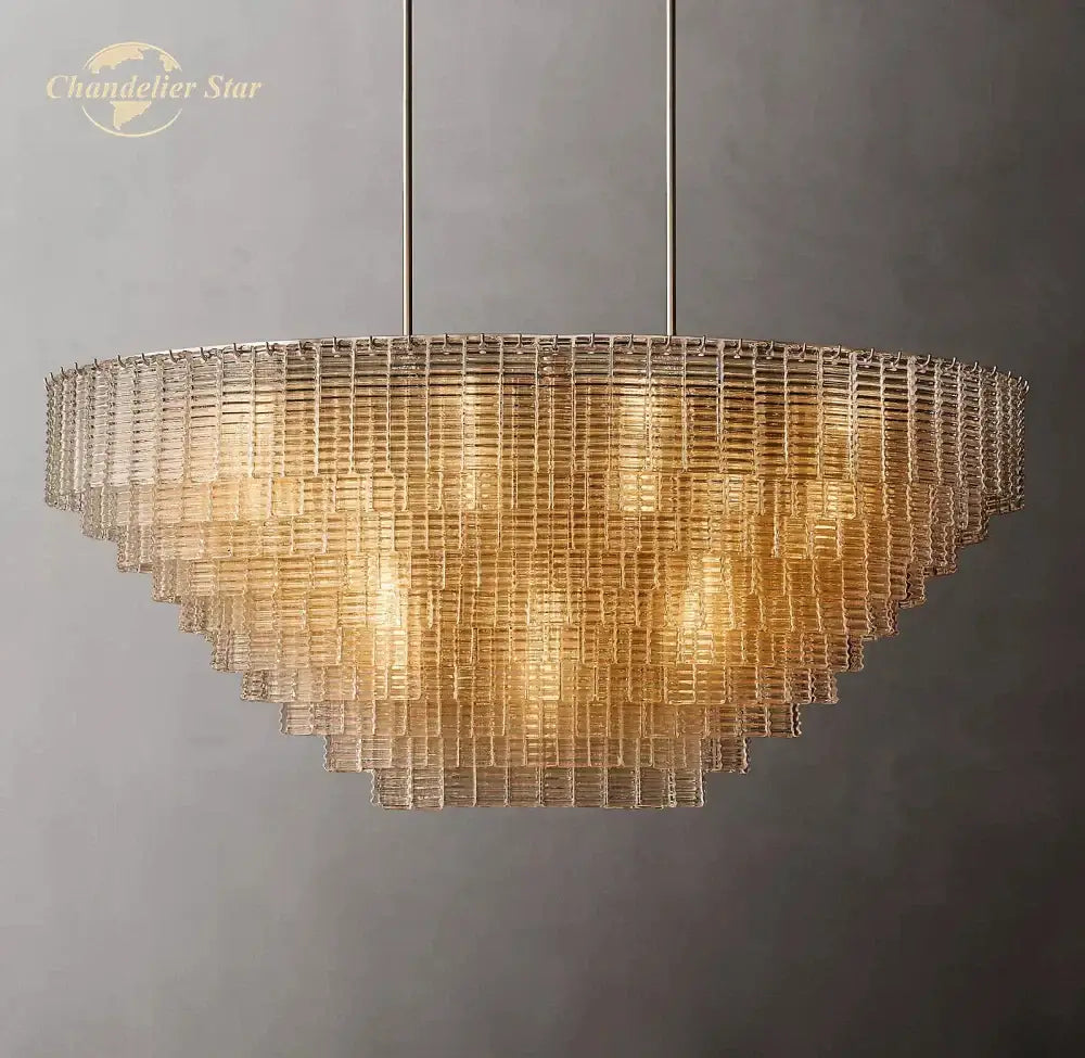 Modern clear smoke glass oval chandelier – dining room brass light