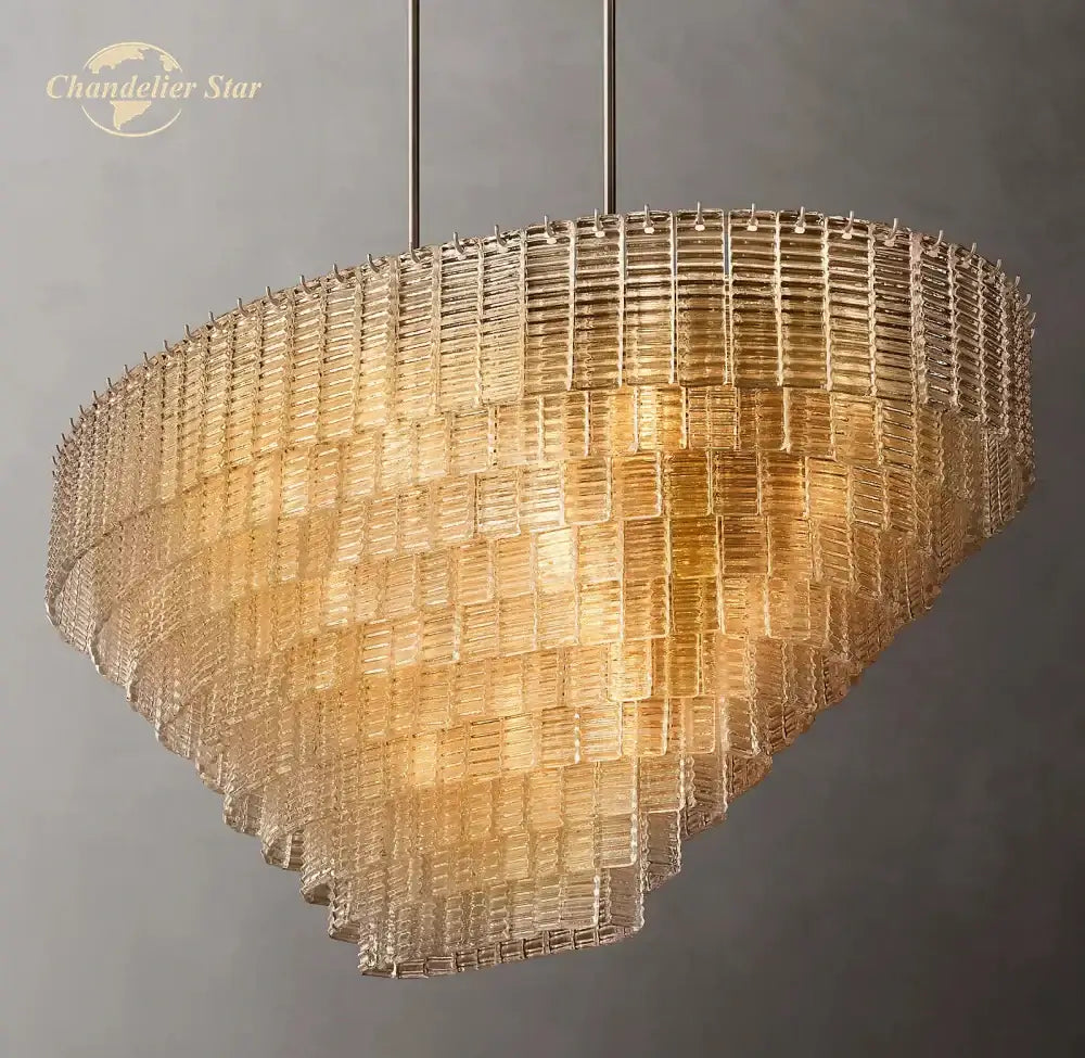 Modern clear smoke glass oval chandelier – dining room brass light