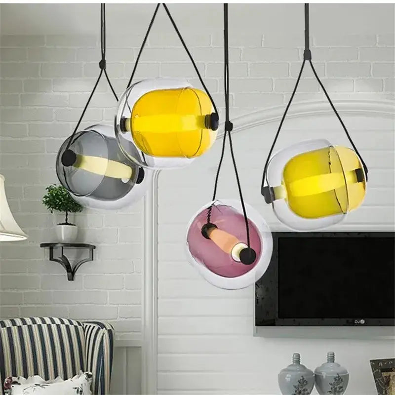 Modern colorful glass capsule led pendant light for kitchen bar