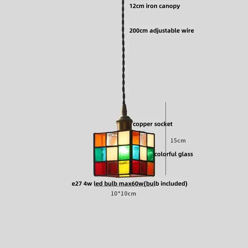Modern colorful led glass cube pendant light kitchen brass fixture