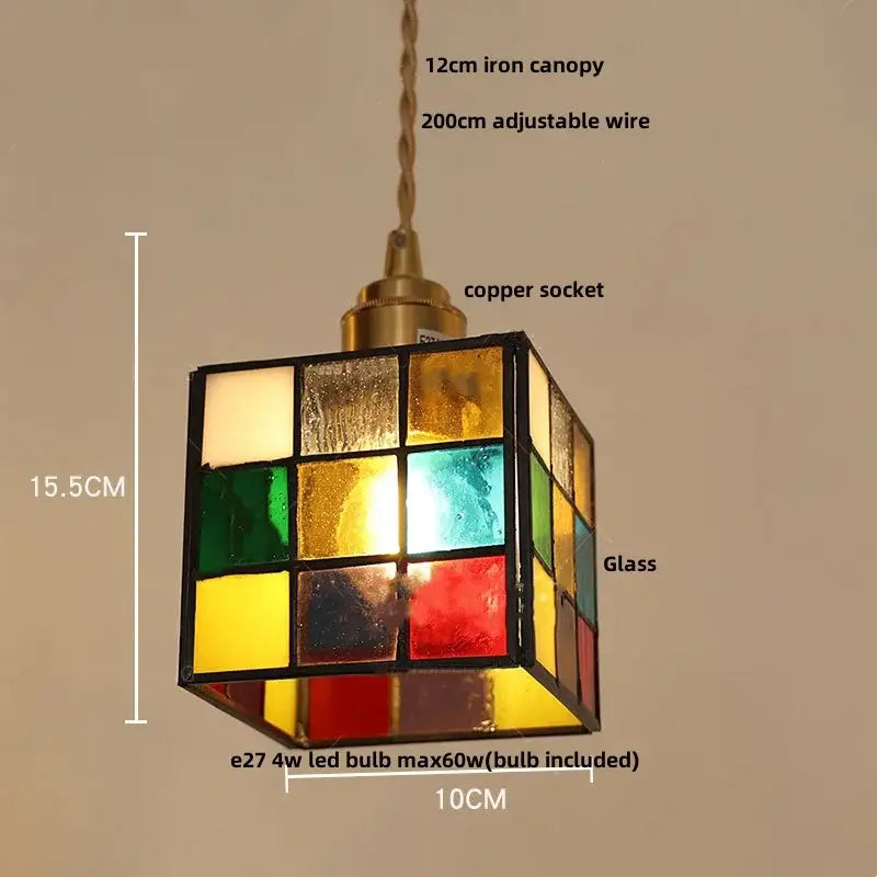 Modern colorful led glass cube pendant light kitchen brass fixture