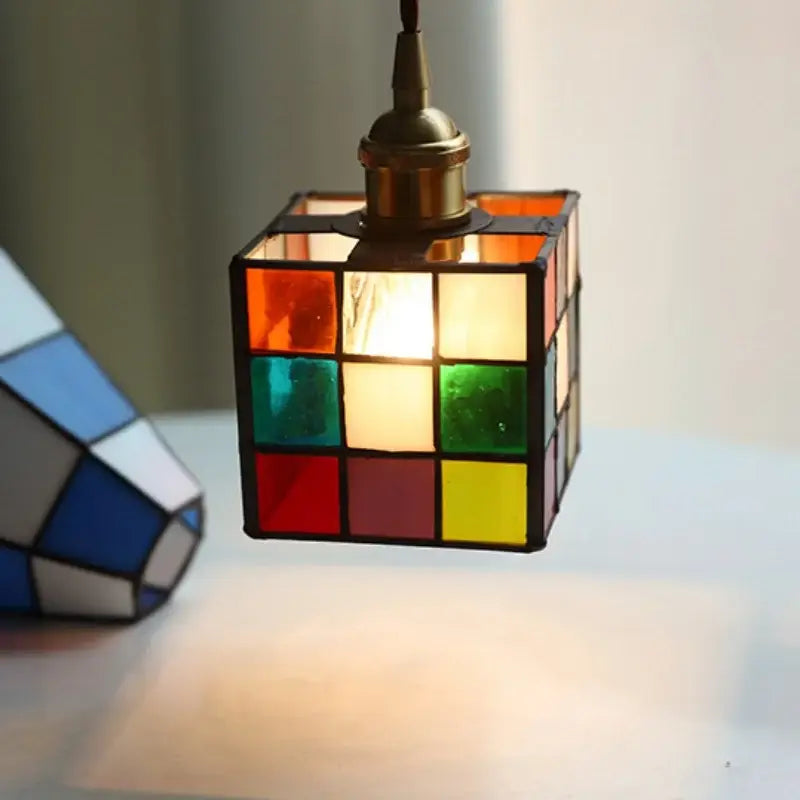 Modern colorful led glass cube pendant light kitchen brass fixture