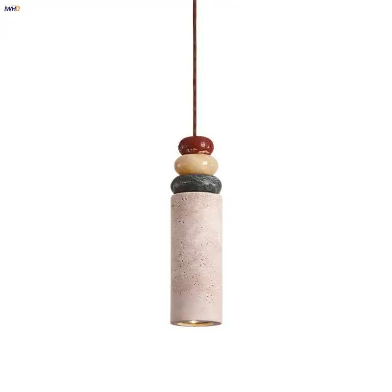 Modern colorful stone led pendant light dining room concrete cylinder