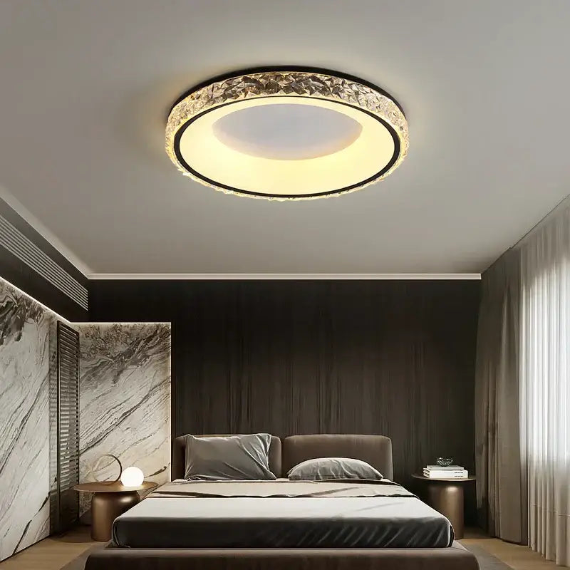 Modern concave round crystal ceiling light for living room