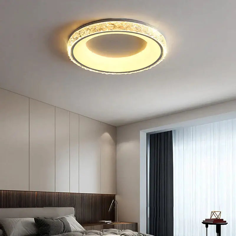 Modern concave round crystal ceiling light for living room