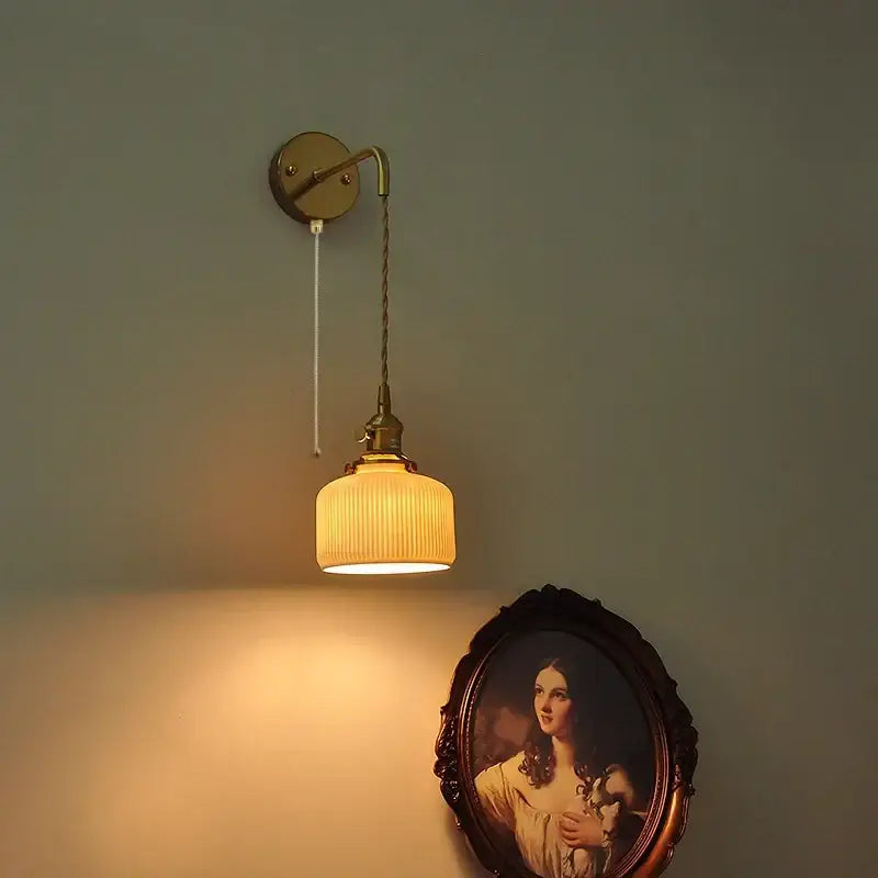 Modern copper and off-white ribbed wall light fixture bedroom sconce