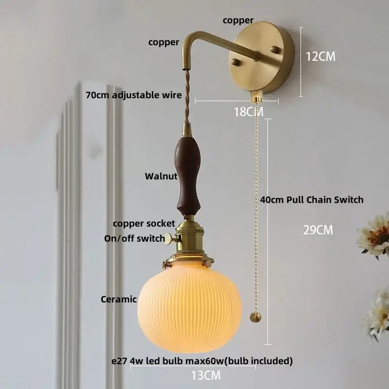 Modern copper and off-white ribbed wall light fixture bedroom sconce